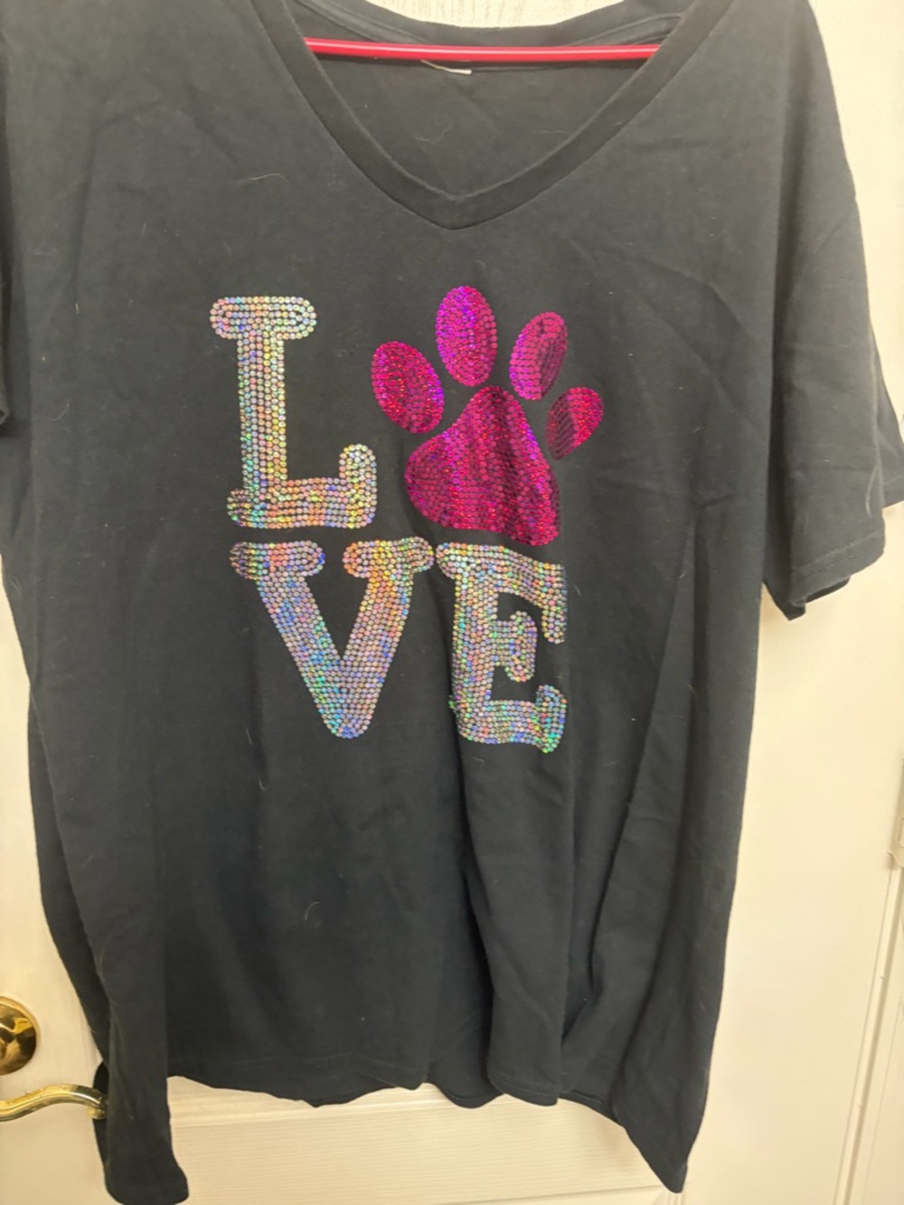 V-Neck Tee with Sparkle LOVE Paw Graphic